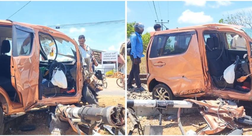 One killed as car hits intercity train at Kilinochchi level crossing