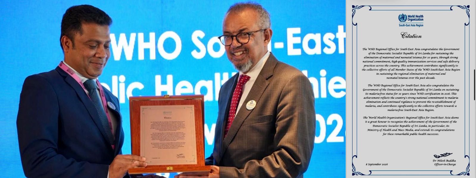 WHO cites Sri Lanka for a decade free of malaria and maternal tetanus