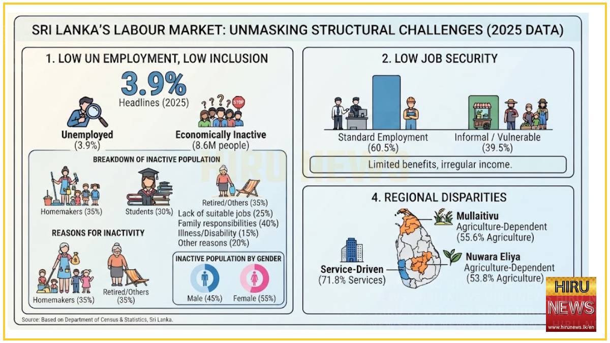 Sri Lanka's 3.9% unemployment hides 8.6 million people outside the labour force