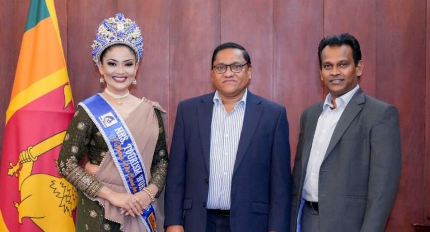 Mrs. Tourism World 2026 winner Nimesha Premachandra meets the Foreign Minister