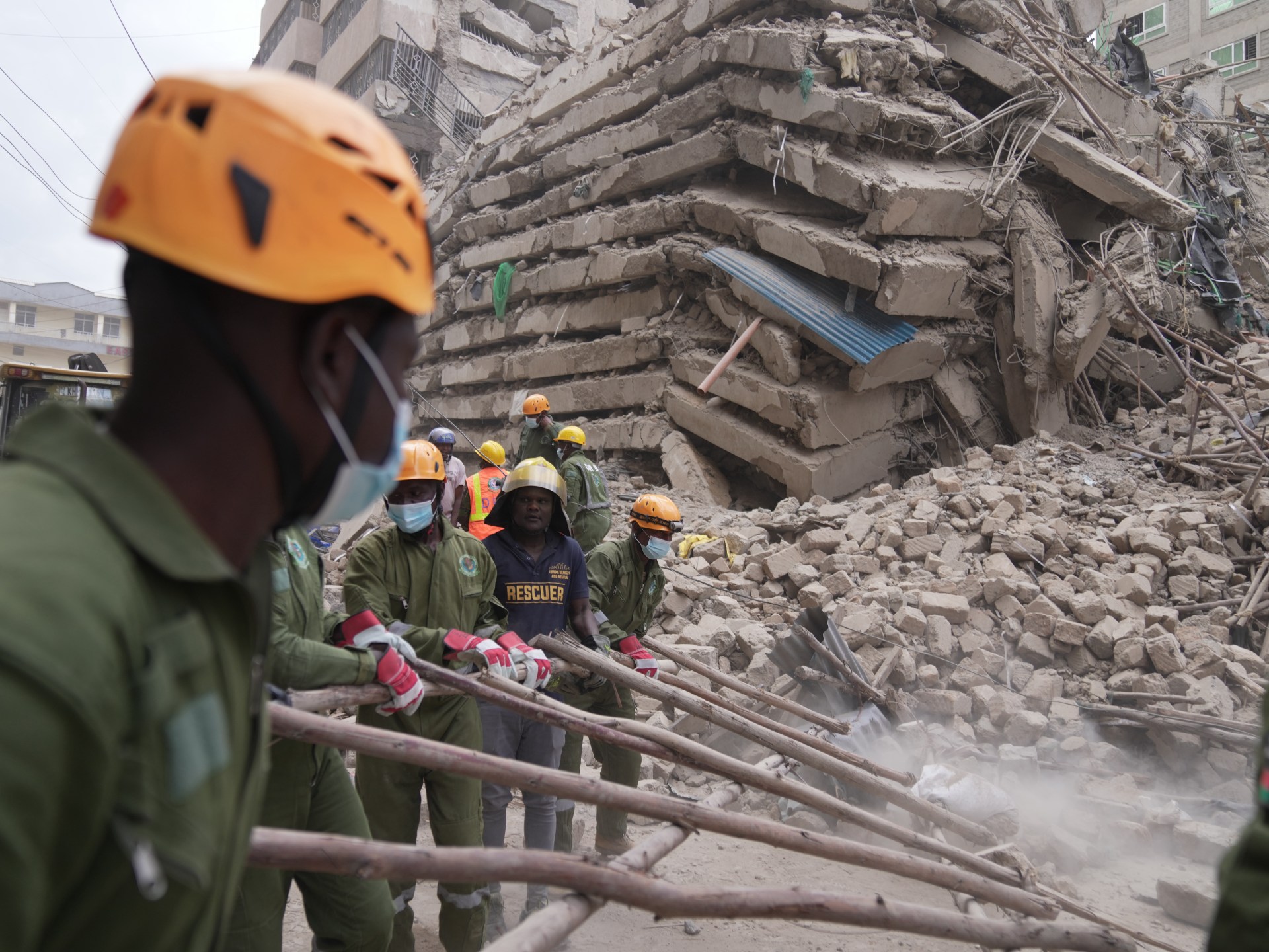 Rescuers search rubble after building under construction collapses in Nairobi's Eastleigh